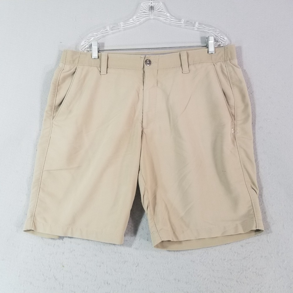 Under Armor golf shorts men's 38x11 beige Dri-Fit Flex stretch outdoor sports
